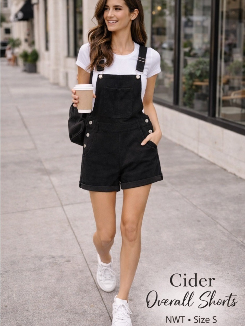 NWT Cider Black Corduroy Overall Shorts Adjustable Strap Romper Small